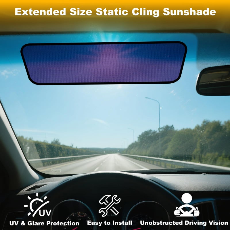 XCBYT Square Car Window Shades for Windshield & Side Windows, 2-Pack Static Cling Glare Blocker, Removable Tint, Long Size for Wider Coverage, Semi-Transparent with Strong Hold (15.75" x 7.09") - Image 2