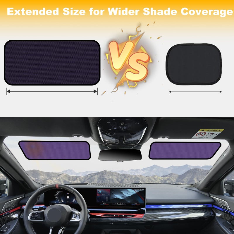 XCBYT Square Car Window Shades for Windshield & Side Windows, 2-Pack Static Cling Glare Blocker, Removable Tint, Long Size for Wider Coverage, Semi-Transparent with Strong Hold (15.75" x 7.09") - Image 3