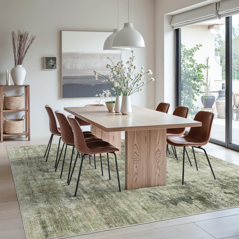 Soalmost Abstract Rug 8x10 Large Living Room Neutral Modern Washable Area Rugs for Bedroom Dining Room Non-Slip Stain Resistant Foldable Thin Green Black - Image 3