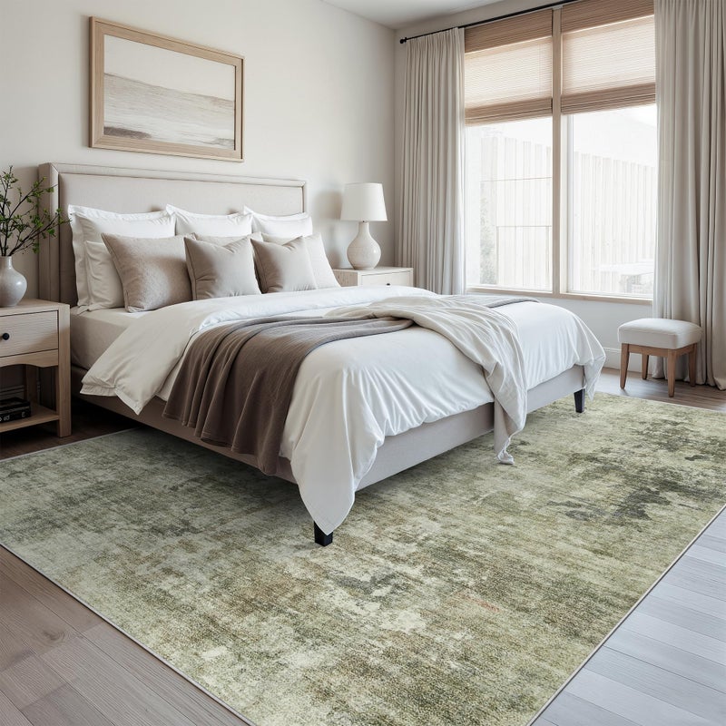 Soalmost Abstract Rug 8x10 Large Living Room Neutral Modern Washable Area Rugs for Bedroom Dining Room Non-Slip Stain Resistant Foldable Thin Green Black - Image 2