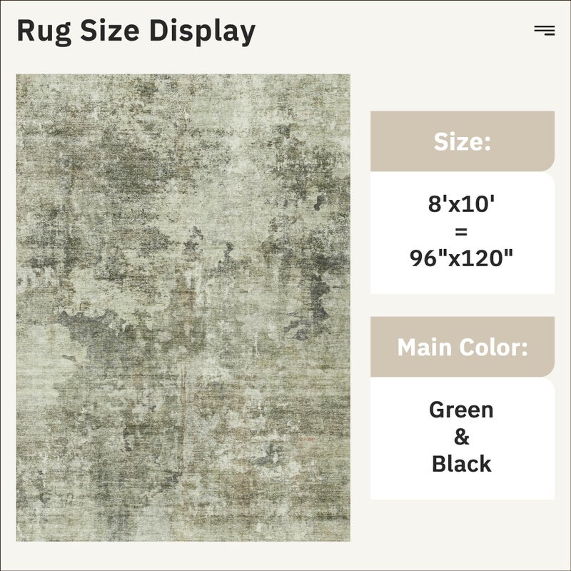 Soalmost Abstract Rug 8x10 Large Living Room Neutral Modern Washable Area Rugs for Bedroom Dining Room Non-Slip Stain Resistant Foldable Thin Green Black - Image 5
