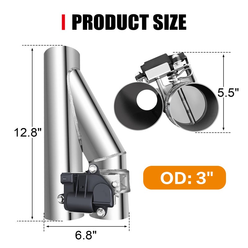 peastorm 3 Inch Electric Exhaust Cutout with Elbow Valved Muffler Valvetronic Exhaust Valve Kit - Image 2