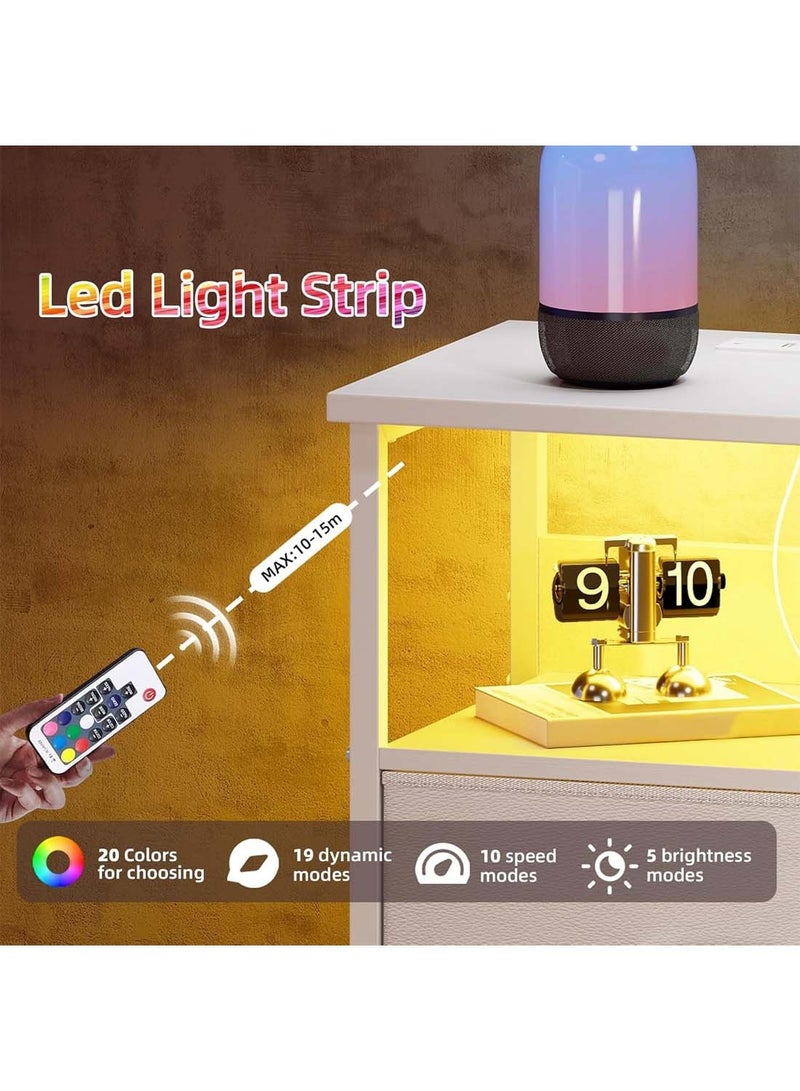 Sharpdo Large Capacity Bedside Table with LED Light and Storage Drawer, With 2 AC Sockets and 2 USB Ports, UK Standard Socket 42*30*60.5cm - Image 4