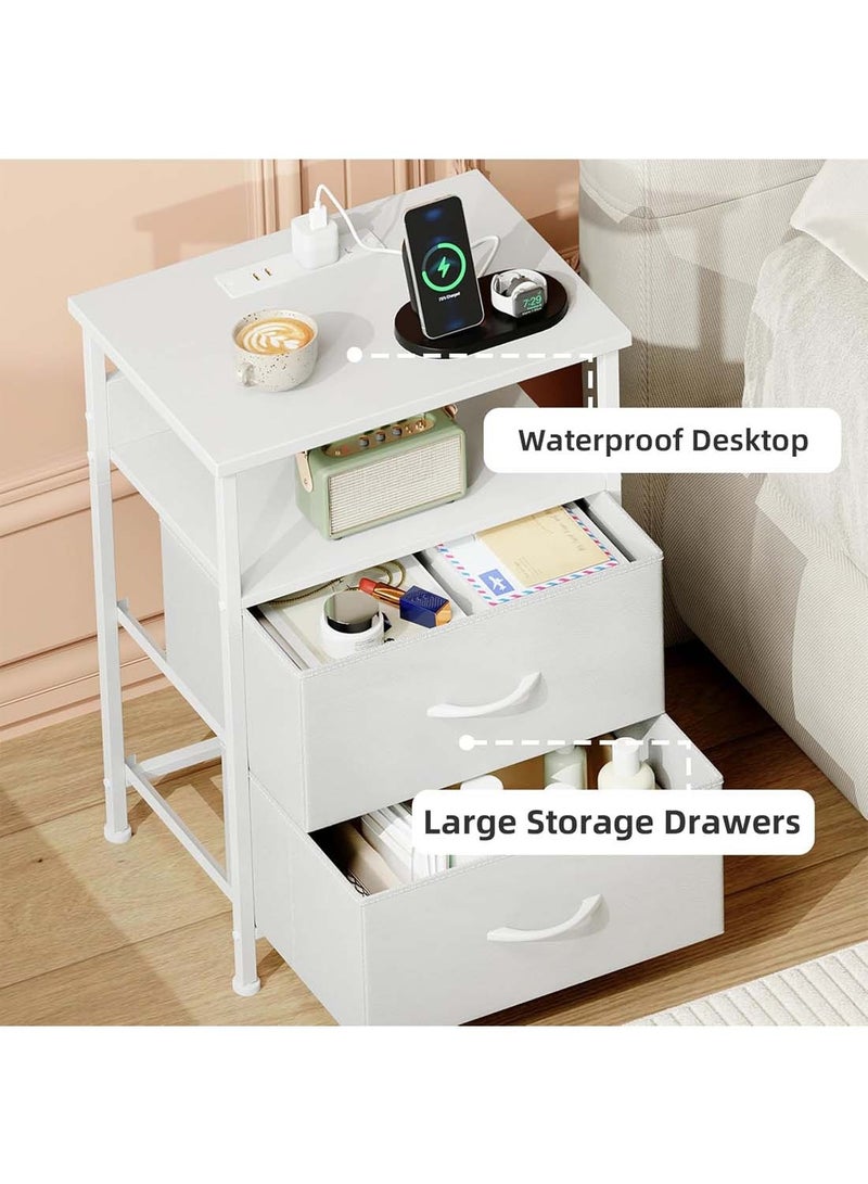 Sharpdo Large Capacity Bedside Table with LED Light and Storage Drawer, With 2 AC Sockets and 2 USB Ports, UK Standard Socket 42*30*60.5cm - Image 5