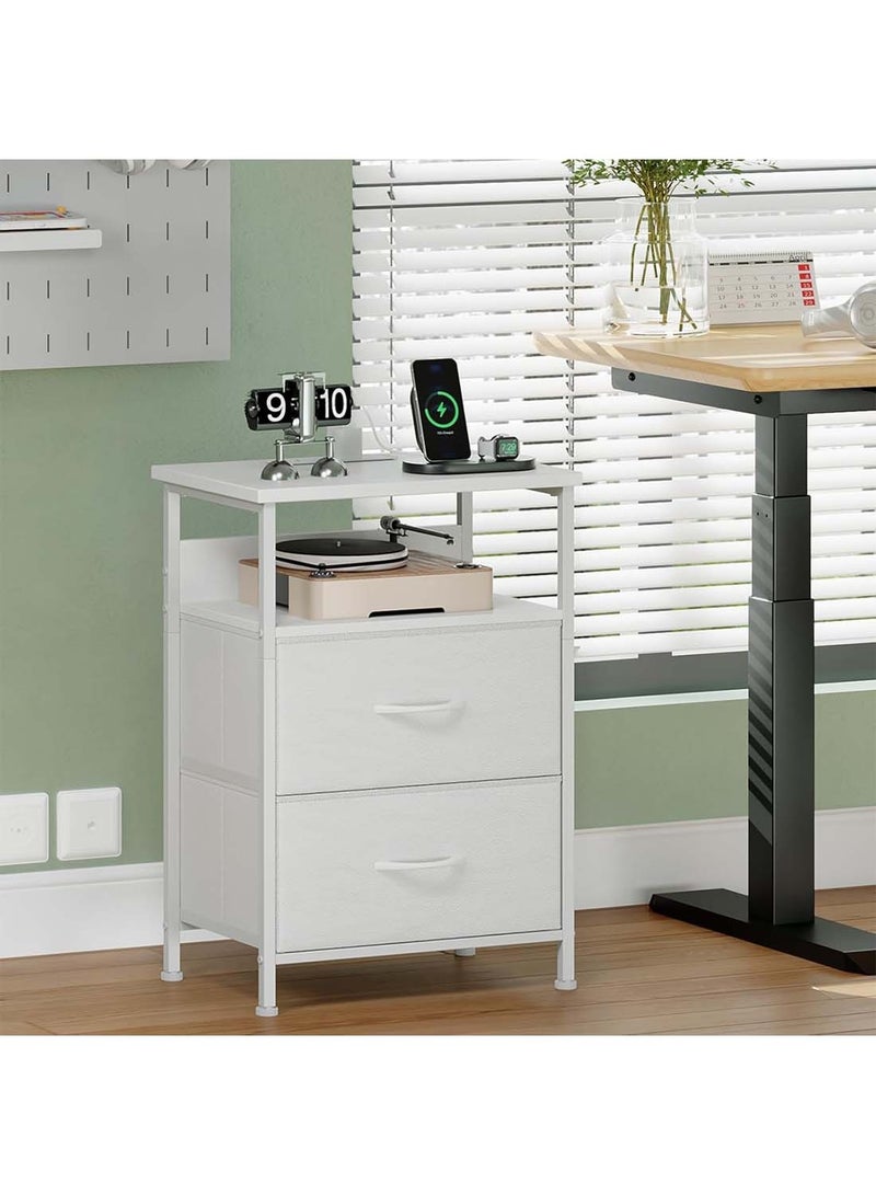 Sharpdo Large Capacity Bedside Table with LED Light and Storage Drawer, With 2 AC Sockets and 2 USB Ports, UK Standard Socket 42*30*60.5cm - Image 3