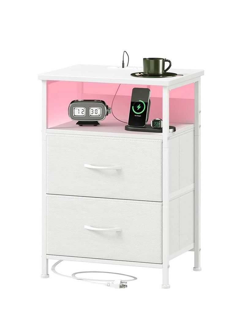 Sharpdo Large Capacity Bedside Table with LED Light and Storage Drawer, With 2 AC Sockets and 2 USB Ports, UK Standard Socket 42*30*60.5cm - Image 2