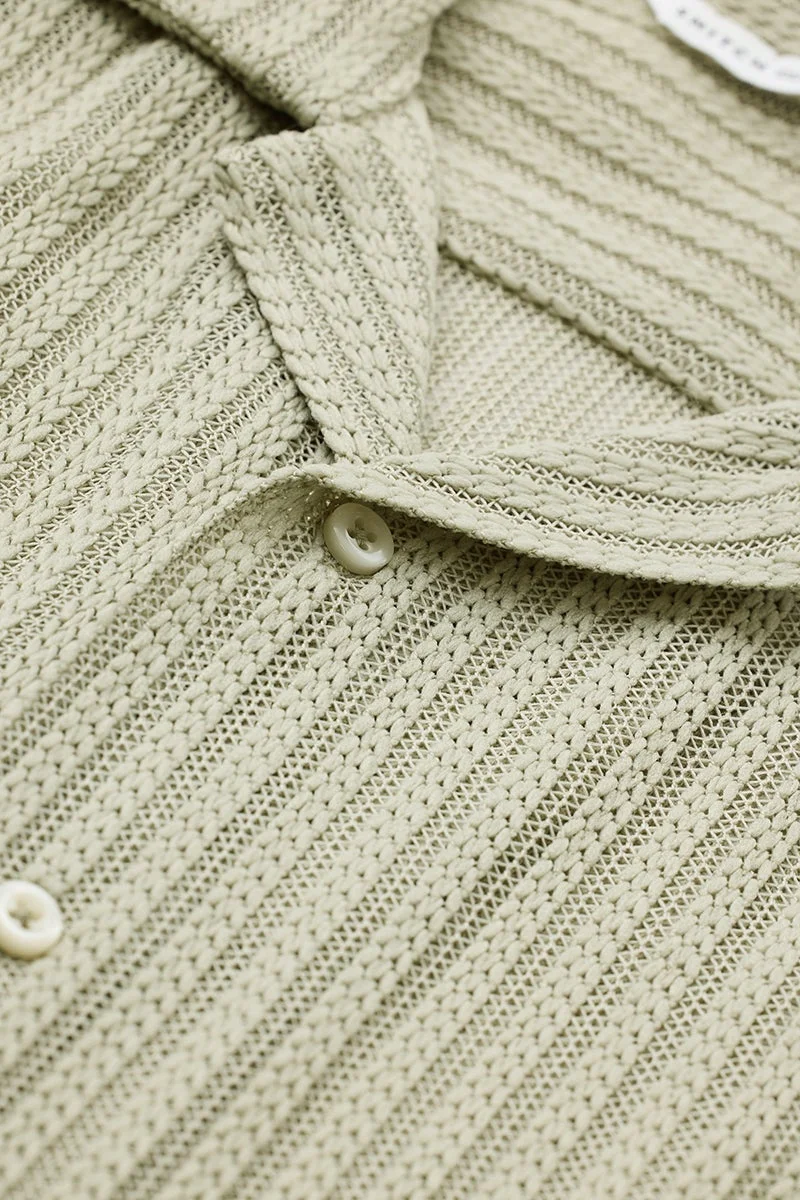 SNITCH Light Green Textured Box Fit Crochet Shirt