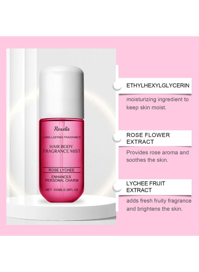 Roxelis 100ml Hair Body Fragrance Mist Long Lasting Fragrance Perfume Spray Haircare Refreshing Body Moisturizing Hydrating Soft Hair Care Spray Rose Lychee - Image 3