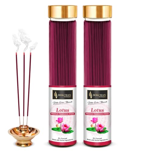 DOKCHAN Lotus Premium Fragrance Incense Stick No Charcoal Natural Essential Oils Low Smoke 100 Percent Herbal Agarbatti Pack of 2 100g Each Bottle - Image 1