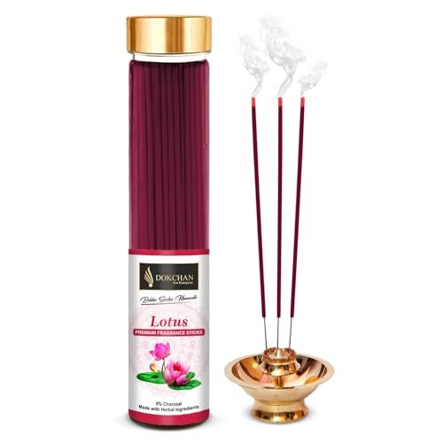 DOKCHAN Lotus Premium Fragrance Incense Stick No Charcoal Natural Essential Oils Low Smoke 100 Percent Herbal Agarbatti Pack of 2 100g Each Bottle - Image 2
