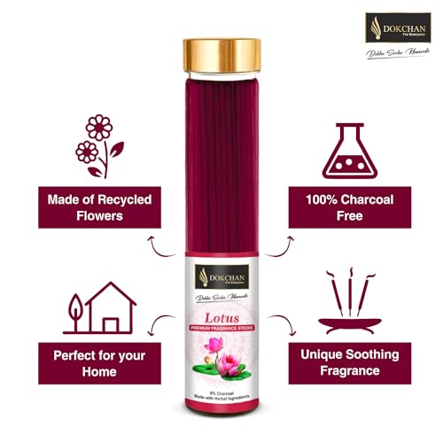 DOKCHAN Lotus Premium Fragrance Incense Stick No Charcoal Natural Essential Oils Low Smoke 100 Percent Herbal Agarbatti Pack of 2 100g Each Bottle - Image 4