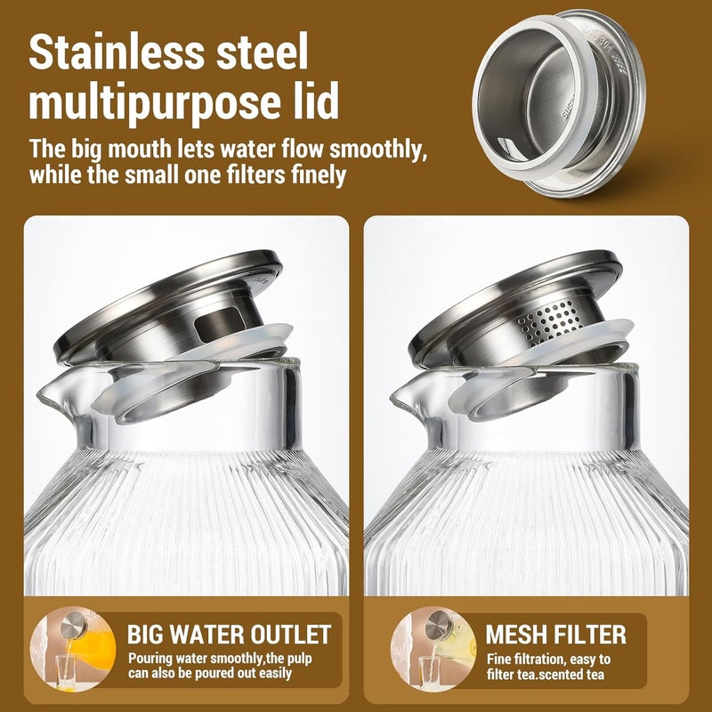 Snuvid 1 Gallon thickened Square Glass Pitcher with Lid, Classic Stripes Water Pitchers for Fridge, Borosilicate Glass Carafe for Hot/Cold Brew Drink, Extra Large Jug with Handle for Iced Tea, Coffee, Juice - Image 4
