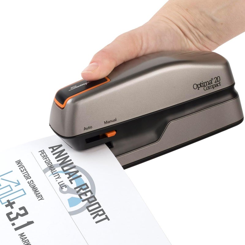 Swingline Optima Grip Electric Stapler - 20-Sheet Capacity, Ergonomic Design, Silver - Image 3