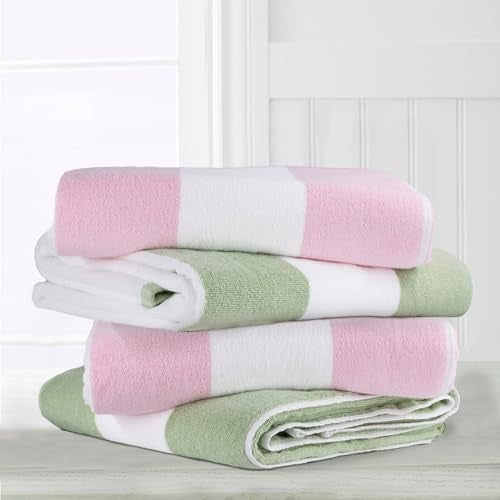 CLOWOOD Plush Oversized Beach Towel - Cotton 40 x 70 Inch Large Thick Pink Striped Cabana Pool Swimming Towel - Image 5