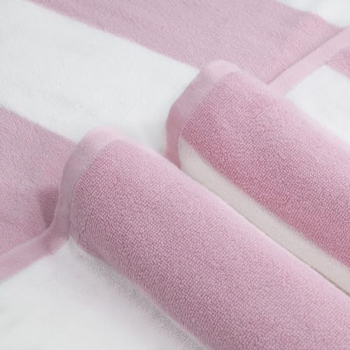 CLOWOOD Plush Oversized Beach Towel - Cotton 40 x 70 Inch Large Thick Pink Striped Cabana Pool Swimming Towel - Image 2
