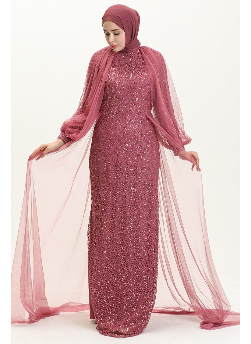 Sefa Merve - Sequined Evening Dress 5519-12 Dark Rose - Image 1