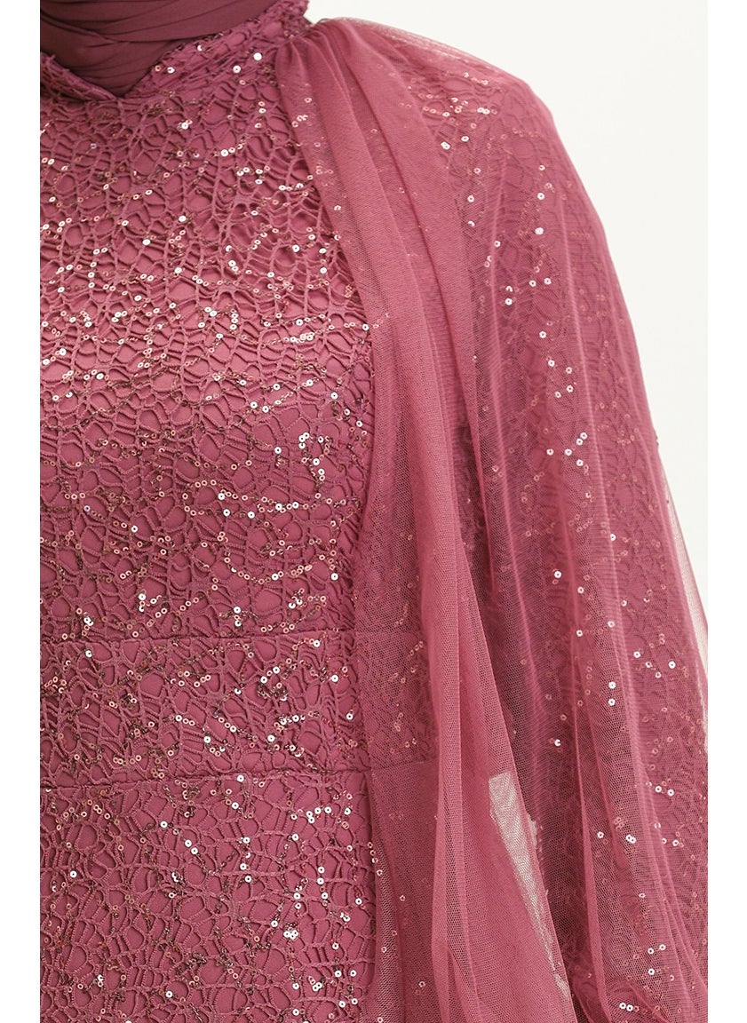 Sefa Merve - Sequined Evening Dress 5519-12 Dark Rose - Image 1