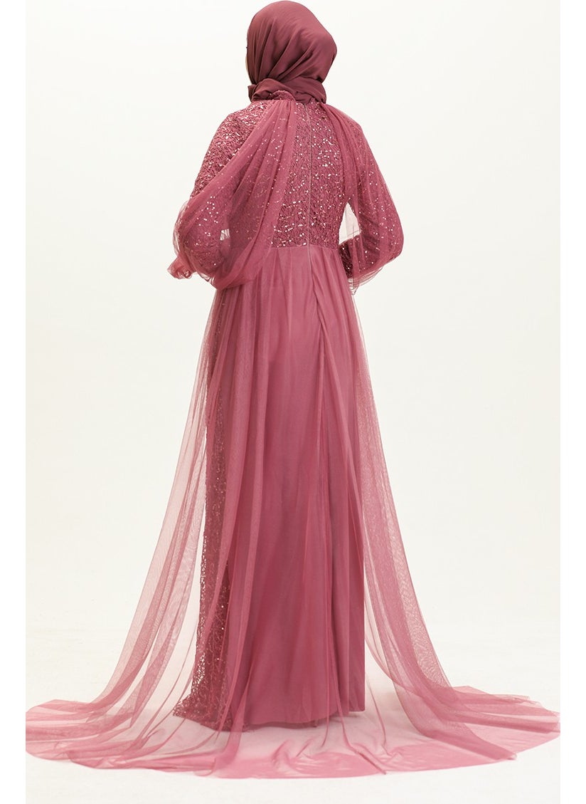 Sefa Merve - Sequined Evening Dress 5519-12 Dark Rose - Image 1