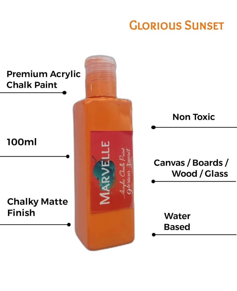 GREENARTZ MARVELLE 100ml Acrylic Chalk Paint (Glorious Sunset Orange) for glass decor artwork lippan art wood furniture walls canvas paintings|matte finish| Non toxic - Image 2