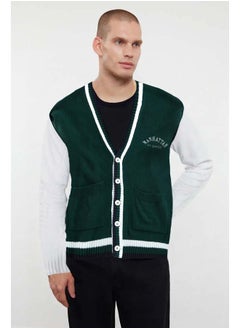 trendyol Green FL Men's Regular V-Neck Plain Knitwear Cardigan TMNAW25HI00003  - Image 1