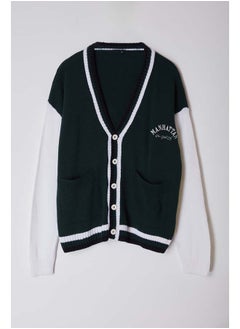 trendyol Green FL Men's Regular V-Neck Plain Knitwear Cardigan TMNAW25HI00003  - Image 2