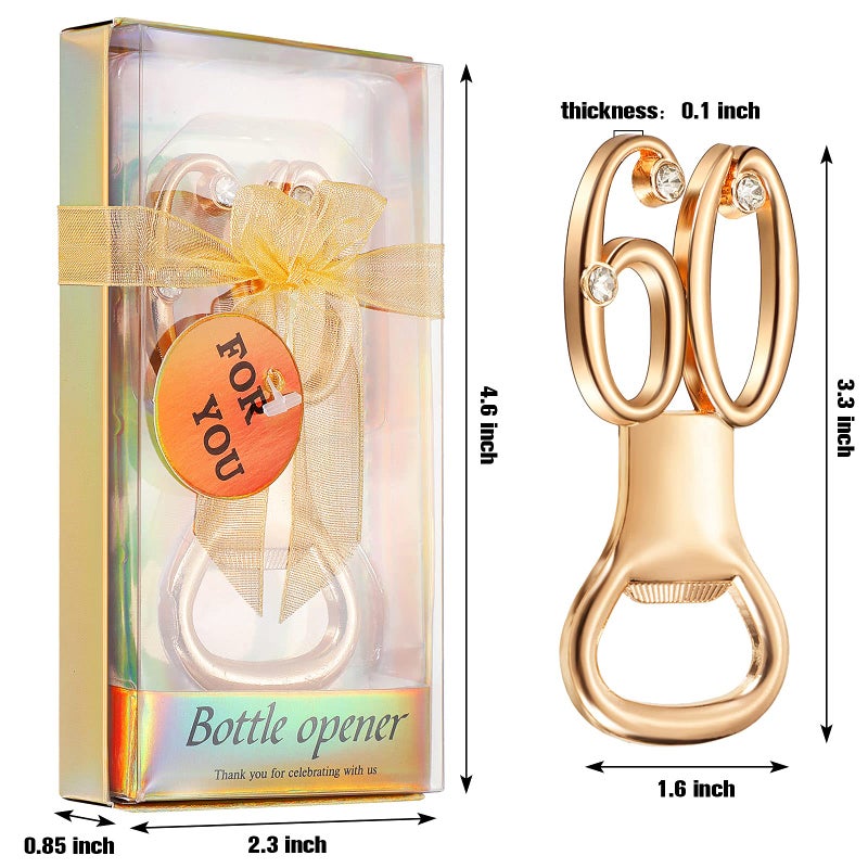 BOAO Boao 50 Pcs Birthday Bottle Opener Party Favors Rhinestones Birthday Souvenirs Wedding Anniversary for Guests Beer Opener Party Favors Decoration(Gold,60th Style)  - Image 4