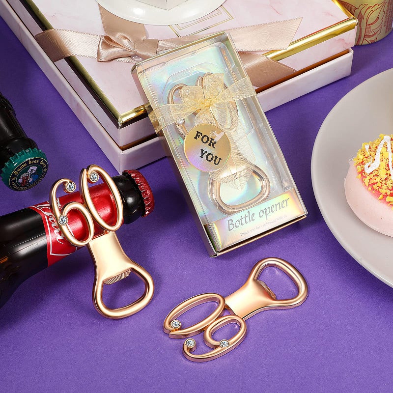 BOAO Boao 50 Pcs Birthday Bottle Opener Party Favors Rhinestones Birthday Souvenirs Wedding Anniversary for Guests Beer Opener Party Favors Decoration(Gold,60th Style)  - Image 5