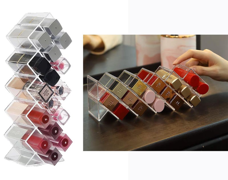 MosQuick ® Acrylic 16 Grid Clear Makeup Organizer Lipstick Organiser Box Cosmetics Organizer Multipurpose Nail Polish Lipstick Pencil Mascara Makeup Brush Holder Dressing Table Organiser - Image 1