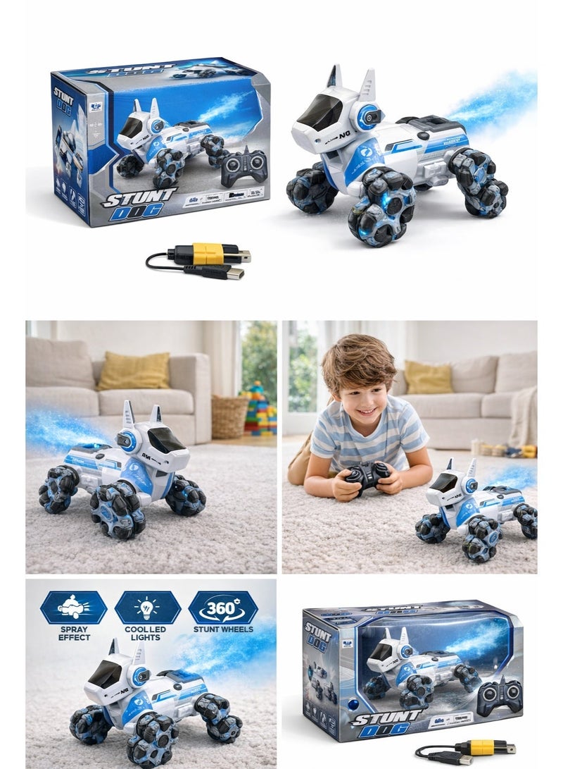 Remote Control Stunt Dog With Spray Effect, Led Lights & 360° Rotation – Rechargeable Rc Toy For Kids - Image 3