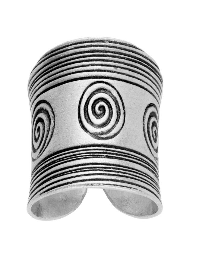 81stgeneration Hill Tribe Silver Spiral Pattern Concave Ring - 999 Solid Silver Adjustable Wide Band - Tribal Thumb Rings for Women - Unique Handmade Boho Jewelry - Image 1