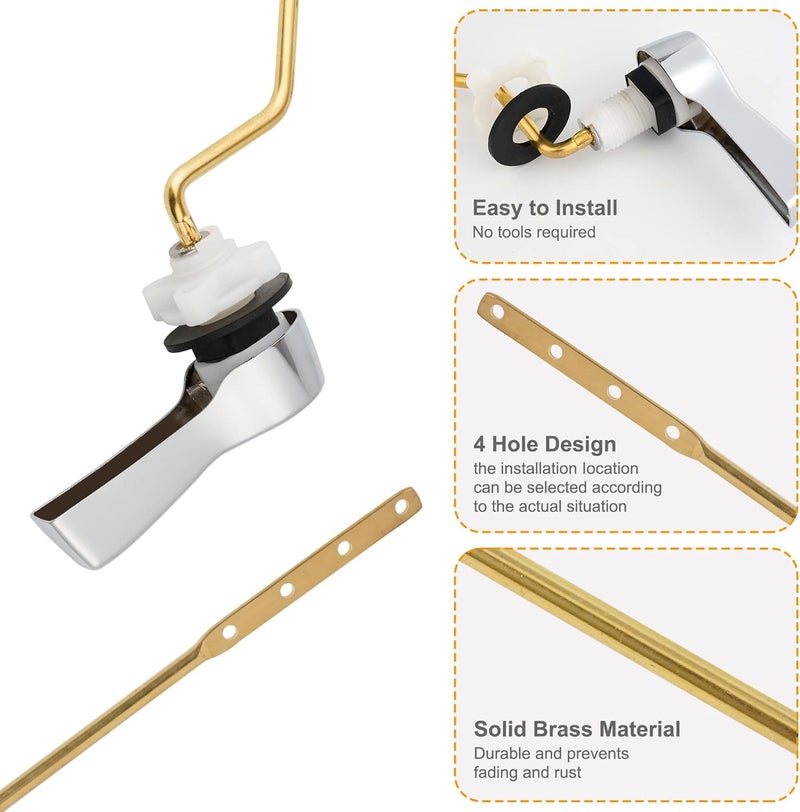 Hibbent Universal Metal Side Mount Toilet Handle Replacement Kit, Brass Toilet Flush Tank Lever with Stainless Steel Flapper Chains for Most Toilets, Chrome Finish - Image 2
