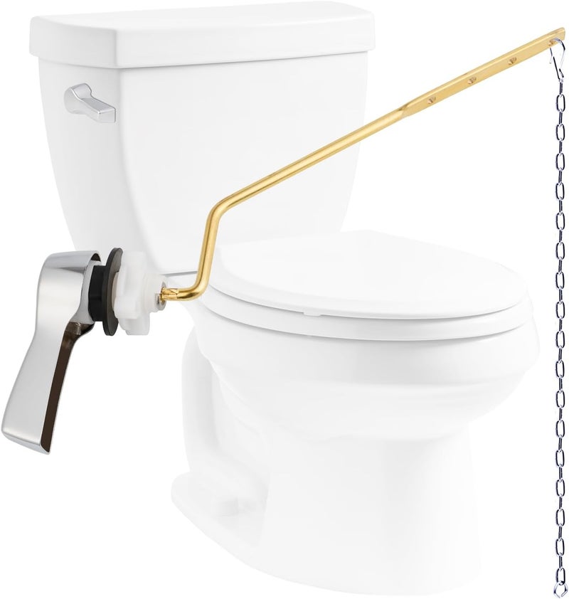 Hibbent Universal Metal Side Mount Toilet Handle Replacement Kit, Brass Toilet Flush Tank Lever with Stainless Steel Flapper Chains for Most Toilets, Chrome Finish - Image 1