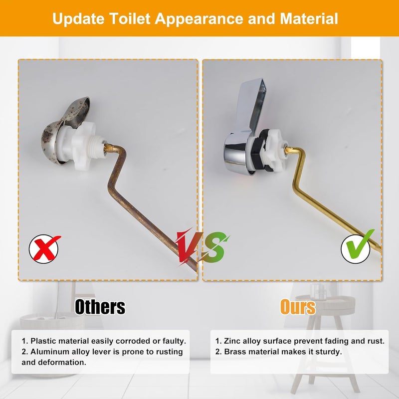 Hibbent Universal Metal Side Mount Toilet Handle Replacement Kit, Brass Toilet Flush Tank Lever with Stainless Steel Flapper Chains for Most Toilets, Chrome Finish - Image 5