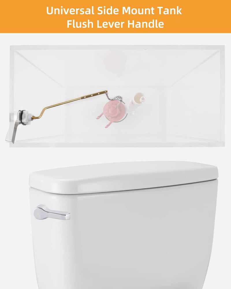 Hibbent Universal Metal Side Mount Toilet Handle Replacement Kit, Brass Toilet Flush Tank Lever with Stainless Steel Flapper Chains for Most Toilets, Chrome Finish - Image 3