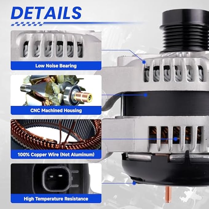TSSLIIN High Output Upgraded Alternator For/Chrysler 300 2011-2021 For/Dodge Challenger 2015-2021, Charger, Durango For/Jeep Grand Cherokee 2011-2020 For/Ram 1500, 3.6L, 12V 180A CW 6-Groove 4801778AF - Image 4