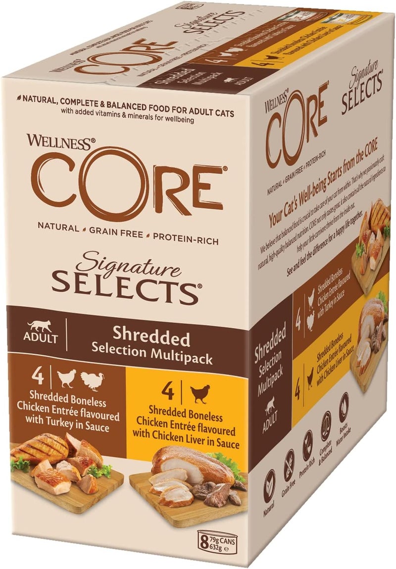 Wellness Core Cat Wet Food Multipack Chicken & Chicken Liver and Chicken & Turkey 8x79g - Image 1