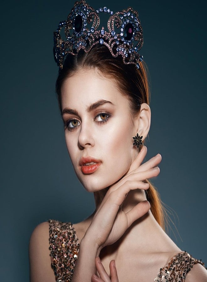 Ymapinc Sparkly Rhinestone Studs,Crystal Black Earrings for Woman,Flower Black Gold Wedding Earrings Crystal Rhinestone Floral Cluster Design Bridal Wedding Party Prom Formal Events - Image 3