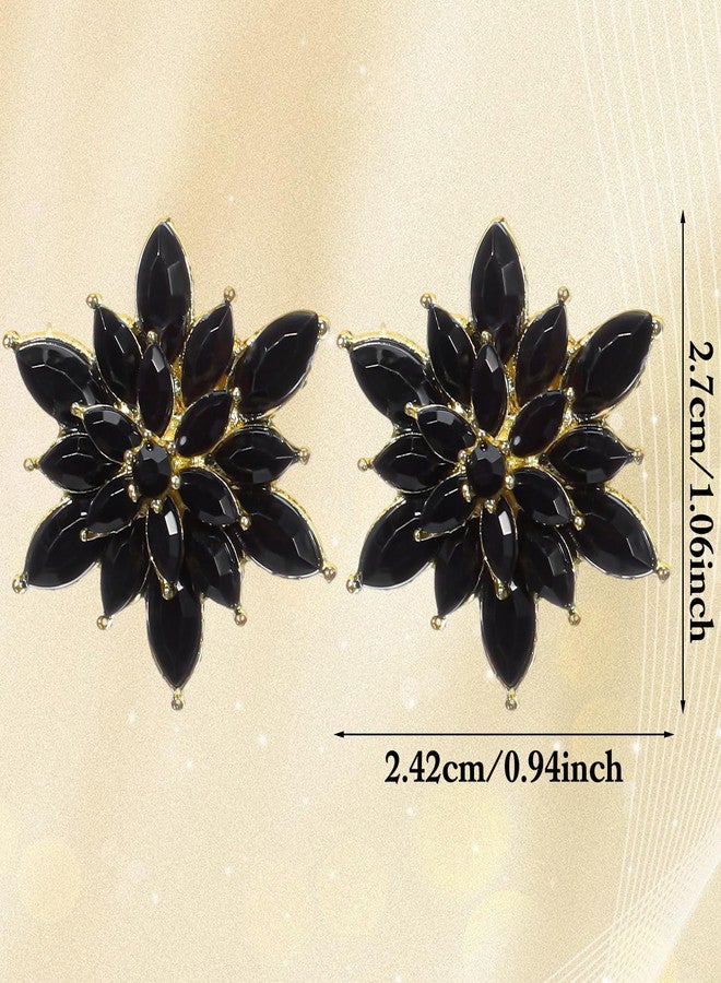 Ymapinc Sparkly Rhinestone Studs,Crystal Black Earrings for Woman,Flower Black Gold Wedding Earrings Crystal Rhinestone Floral Cluster Design Bridal Wedding Party Prom Formal Events - Image 2