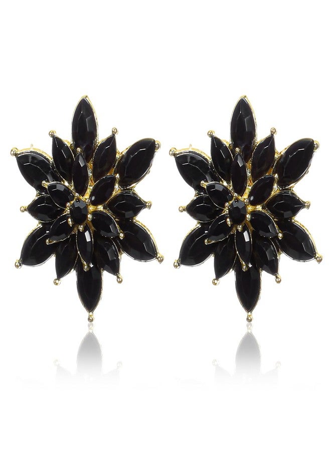 Ymapinc Sparkly Rhinestone Studs,Crystal Black Earrings for Woman,Flower Black Gold Wedding Earrings Crystal Rhinestone Floral Cluster Design Bridal Wedding Party Prom Formal Events - Image 1