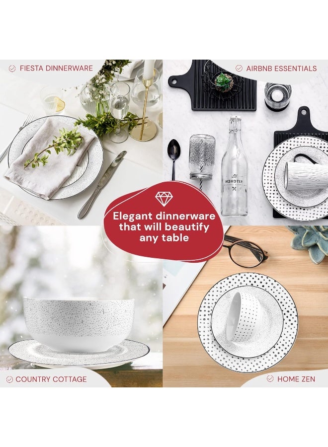 Safdie طقم أدوات المائدة سافدي 12 قطعة باللونين الأسود والأبيض من البورسلين يشمل الأطباق والأوعية وأطباق التقديم آمن في غسالة الصحون - Image 3
