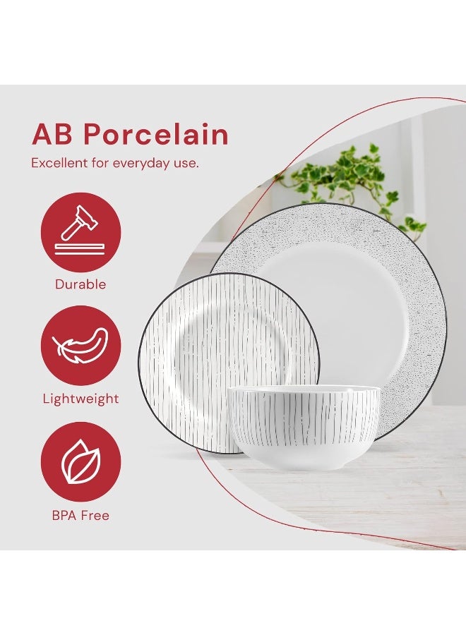 Safdie طقم أدوات المائدة سافدي 12 قطعة باللونين الأسود والأبيض من البورسلين يشمل الأطباق والأوعية وأطباق التقديم آمن في غسالة الصحون - Image 4