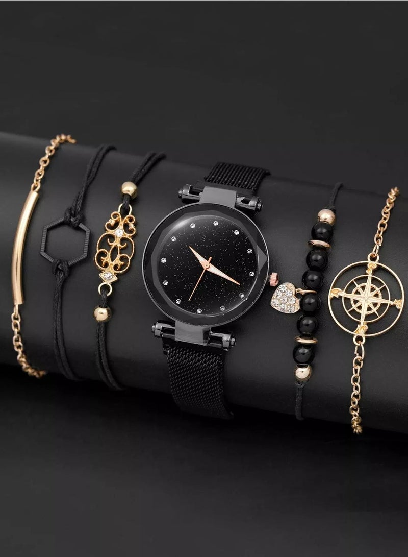 1pc Starry Sky Dial Quartz Watch & 5pcs Bracelet  - Image 1