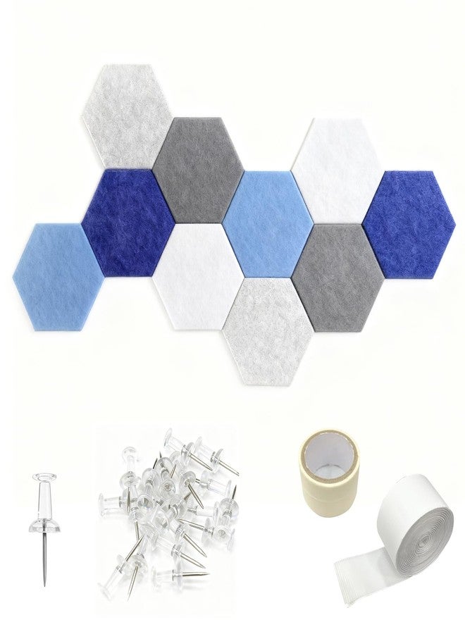 MOASIOP Hexagon Cork Board Tiles, 10 Pack with Adhesive Tape & Push Pins, Frameless Bulletin Board for Office Home Decor, Photo & Memo Display (Blue) - Image 1