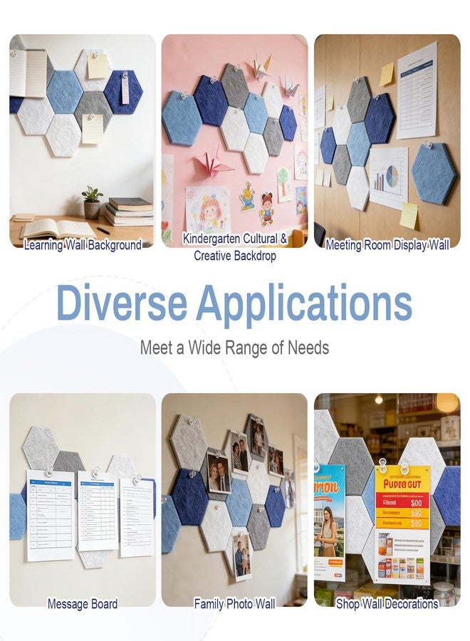 MOASIOP Hexagon Cork Board Tiles, 10 Pack with Adhesive Tape & Push Pins, Frameless Bulletin Board for Office Home Decor, Photo & Memo Display (Blue) - Image 5