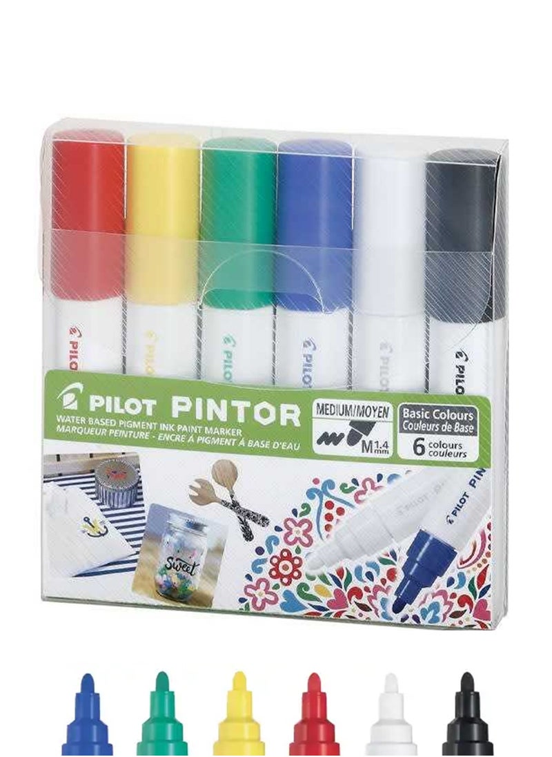 PILOT 6-Piece Pintor Water Based Paint Marker Medium 1.4mm Tip Basic Colours  - Image 1