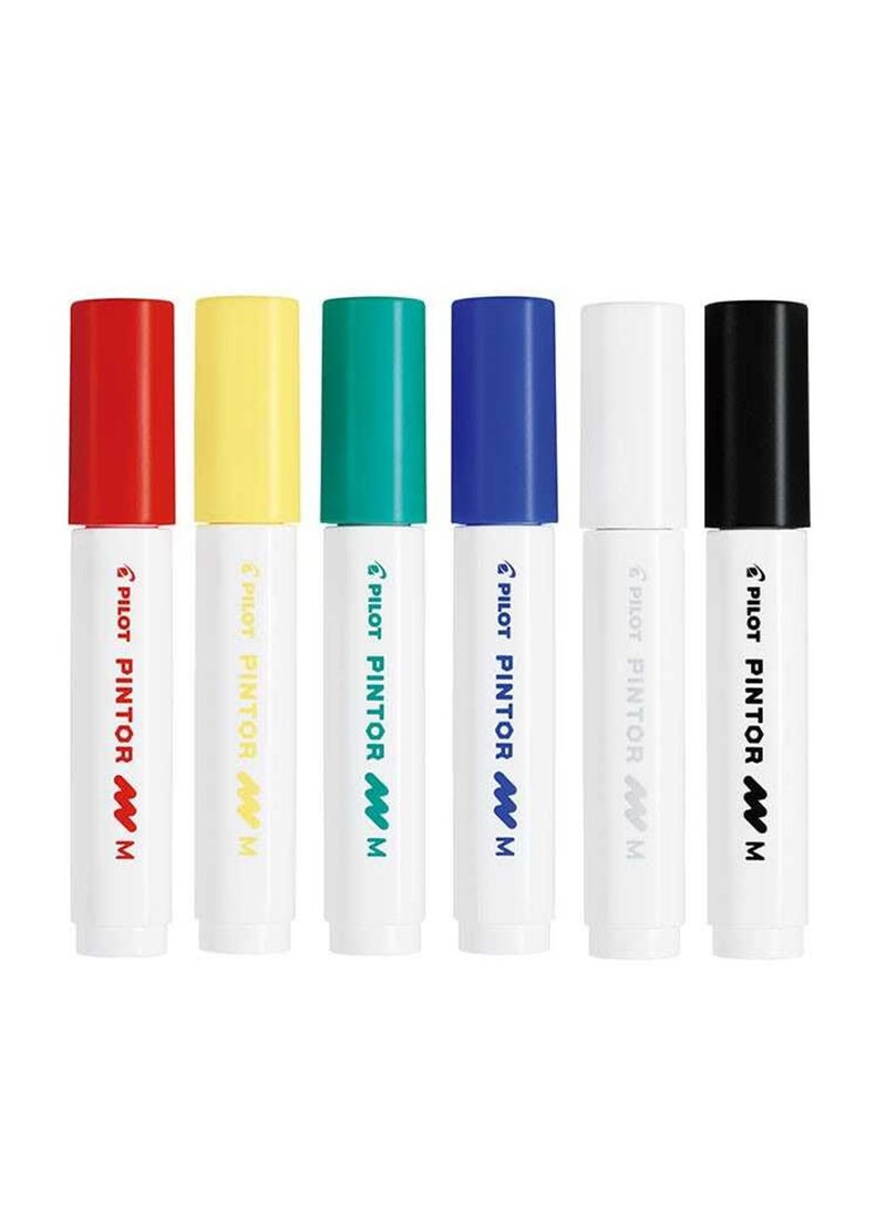 PILOT 6-Piece Pintor Water Based Paint Marker Medium 1.4mm Tip Basic Colours  - Image 3