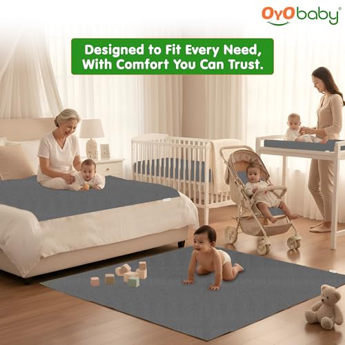 OYO BABY شريحة جافة ناعمة سريعة الجفاف للأطفال من OYO BABY | صغيرة 70×50 سم (عبوة من 2) واقي مرتبة مقاوم للماء | وسادة سرير قابلة لإعادة الاستخدام وامتصاص إضافي | وسادة تحتية من الفليس مضادة للتكتل | حديثي الولادة - 6 أشهر - رمادي - Image 5