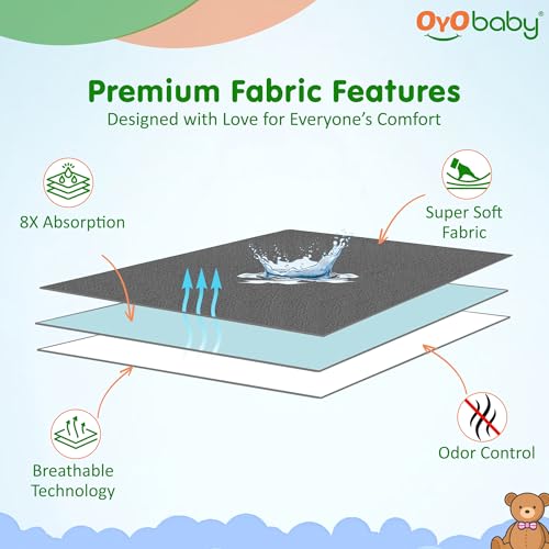OYO BABY شريحة جافة ناعمة سريعة الجفاف للأطفال من OYO BABY | صغيرة 70×50 سم (عبوة من 2) واقي مرتبة مقاوم للماء | وسادة سرير قابلة لإعادة الاستخدام وامتصاص إضافي | وسادة تحتية من الفليس مضادة للتكتل | حديثي الولادة - 6 أشهر - رمادي - Image 3