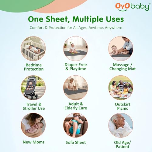 OYO BABY شريحة جافة ناعمة سريعة الجفاف للأطفال من OYO BABY | صغيرة 70×50 سم (عبوة من 2) واقي مرتبة مقاوم للماء | وسادة سرير قابلة لإعادة الاستخدام وامتصاص إضافي | وسادة تحتية من الفليس مضادة للتكتل | حديثي الولادة - 6 أشهر - رمادي - Image 4