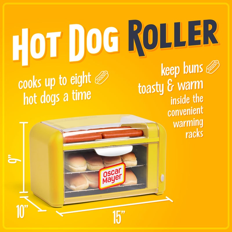 Nostalgia Oscar Mayer Extra Large Countertop 8 Hot Dog Roller and Bun Toaster Oven - Stainless Steel Rollers and Non-stick Warming Racks - Adjustable Timer - Image 2